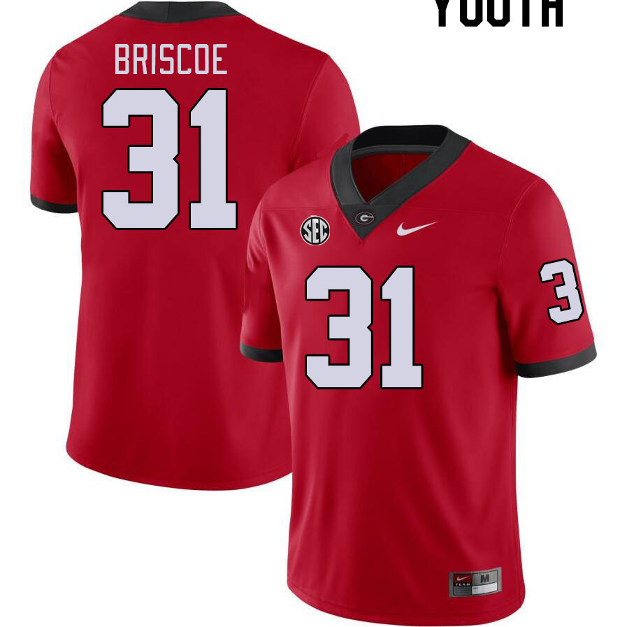Youth #31 Grant Briscoe Georgia Bulldogs College Football Jerseys Stitched-Red